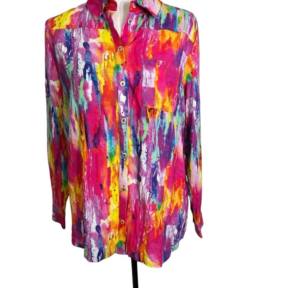 Soft Surroundings PM Festiva Embellished Vibrant Button Front Top Blouse Tunic - Picture 2 of 15